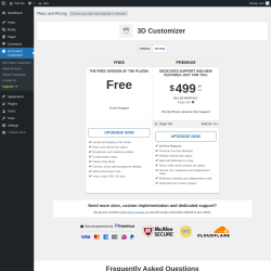 Page screenshot: 3D Product Customizer &rarr; Upgrade&nbsp;&nbsp;➤