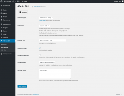 Page screenshot: 404 to 301 &rarr; 404 Settings