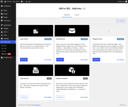 Page screenshot: 404 to 301 &rarr; Add-ons New