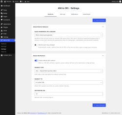 Page screenshot: 404 to 301 &rarr; Settings