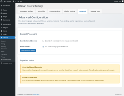 Page screenshot: Settings → AI Smart Excerpt → 
                    Advanced                