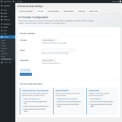 Page screenshot: Settings → AI Smart Excerpt → 
                    AI Provider                