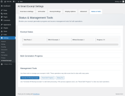 Page screenshot: Settings → AI Smart Excerpt → 
                    Status & Tools                