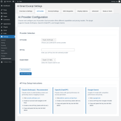 Page screenshot: Settings → AI Smart Excerpt → 
                    AI Provider                