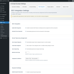Page screenshot: Settings → AI Smart Excerpt → 
                    SEO Integration                