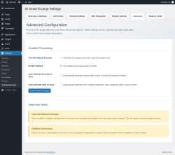 Page screenshot: Settings → AI Smart Excerpt → 
                    Advanced                