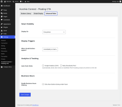Page screenshot: Settings &rarr; Accelvia Connect &ndash; Floating CTA &rarr; Advanced Rules