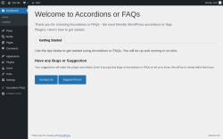 Page screenshot: Welcome To Accordions or FAQs &lsaquo; Test site &mdash; WordPress