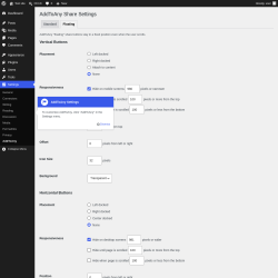 Page screenshot: Settings &rarr; AddToAny &rarr; Floating