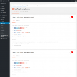 Page screenshot: Settings → Share Buttons by AddThis