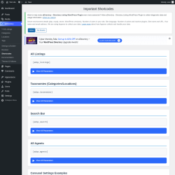 Page screenshot: aDirectory &rarr; Shortcodes