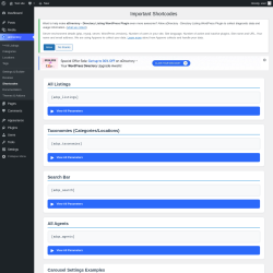 Page screenshot: aDirectory &rarr; Shortcodes