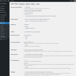 Page screenshot: Settings &rarr; Menu Editor &rarr; Settings