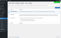 Page screenshot: Settings &rarr; Menu Editor &rarr; Plugins