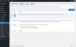 Page screenshot: Settings &rarr; Menu Editor &rarr; Plugins