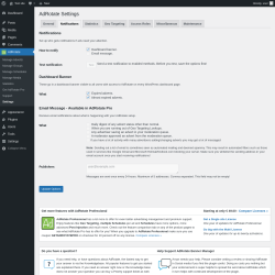 Page screenshot: AdRotate → Settings → Notifications