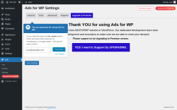 Page screenshot: Ads → Settings →  Upgrade to  Premium