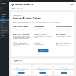 Page screenshot: Tools → Advance Custom HTML