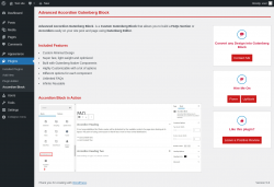 Page screenshot: Plugins  → Accordion Block