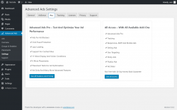 Page screenshot: Advanced Ads → Settings → Pro