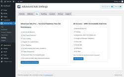 Page screenshot: Advanced Ads &rarr; Settings &rarr; Pro