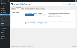 Page screenshot: Advanced Ads &rarr; Settings &rarr; AdSense