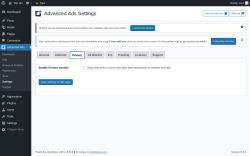 Page screenshot: Advanced Ads → Settings → Privacy