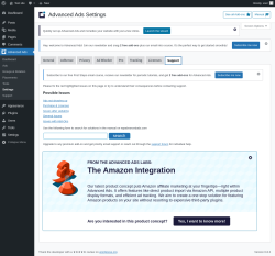 Page screenshot: Advanced Ads → Settings → Support