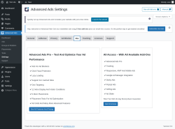 Page screenshot: Advanced Ads &rarr; Settings &rarr; Pro