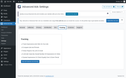 Page screenshot: Advanced Ads &rarr; Settings &rarr; Tracking