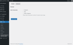 Page screenshot: Settings → Advanced Category & Taxonomy Image