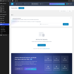 Page screenshot: ACF &rarr; Taxonomies