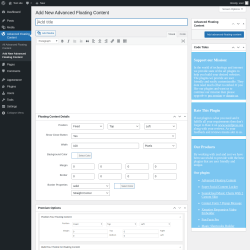 Page screenshot: Advanced Floating Content → Add New Advanced Floating Content