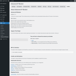 Page screenshot: Settings → Advanced IP Blocker → Credits