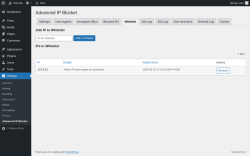 Page screenshot: Settings → Advanced IP Blocker → Whitelist