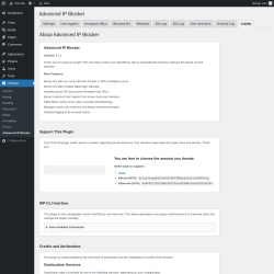 Page screenshot: Settings → Advanced IP Blocker → Credits