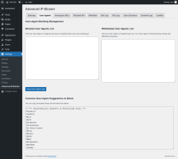 Page screenshot: Settings → Advanced IP Blocker → User Agents