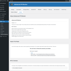 Page screenshot: Settings → Advanced IP Blocker → Credits