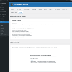 Page screenshot: Settings → Advanced IP Blocker → Credits