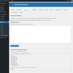 Page screenshot: Settings → Advanced IP Blocker → Honeypot URLs