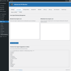 Page screenshot: Settings → Advanced IP Blocker → User Agents