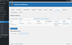 Page screenshot: Settings → Advanced IP Blocker → User Sessions