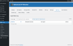 Page screenshot: Settings → Advanced IP Blocker → Login Log