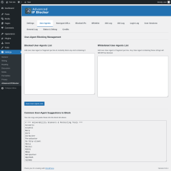 Page screenshot: Settings → Advanced IP Blocker → User Agents
