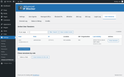 Page screenshot: Settings → Advanced IP Blocker → User Sessions