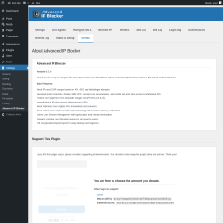 Page screenshot: Settings → Advanced IP Blocker → Credits
