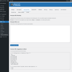Page screenshot: Settings → Advanced IP Blocker → Honeypot URLs