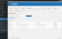 Page screenshot: Settings → Advanced IP Blocker → Whitelist