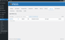 Page screenshot: Settings → Advanced IP Blocker → Login Log