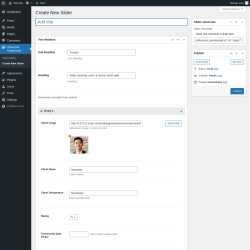 Page screenshot: Advanced Testimonial &rarr; Create New Slider